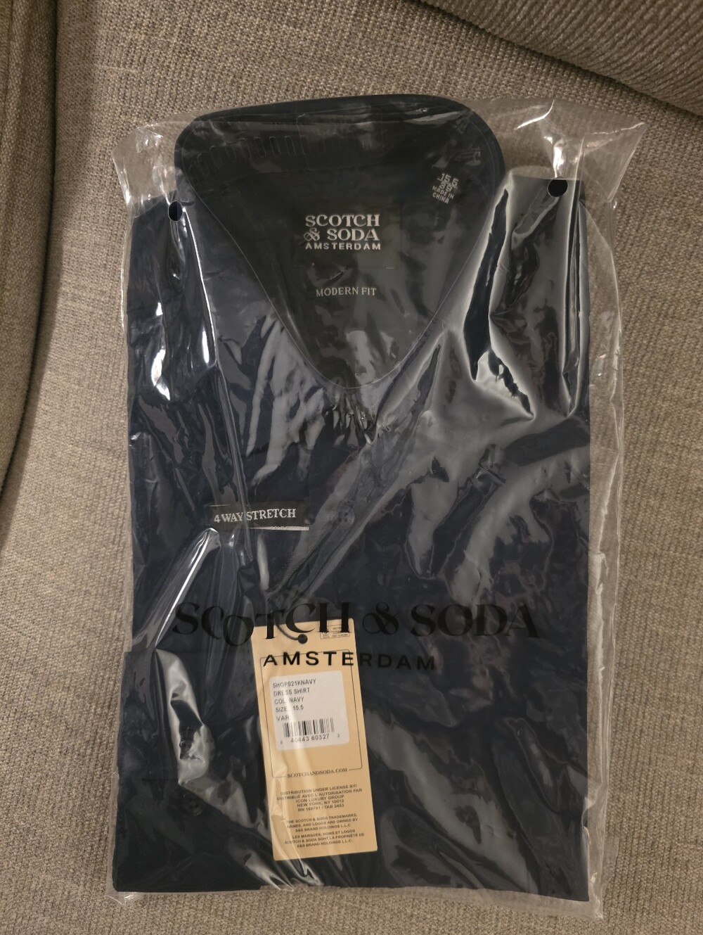 Scotch & Soda Amsterdam Men's Modern Fit 4-Way Stretch Navy Dress Shirts NIPWT
